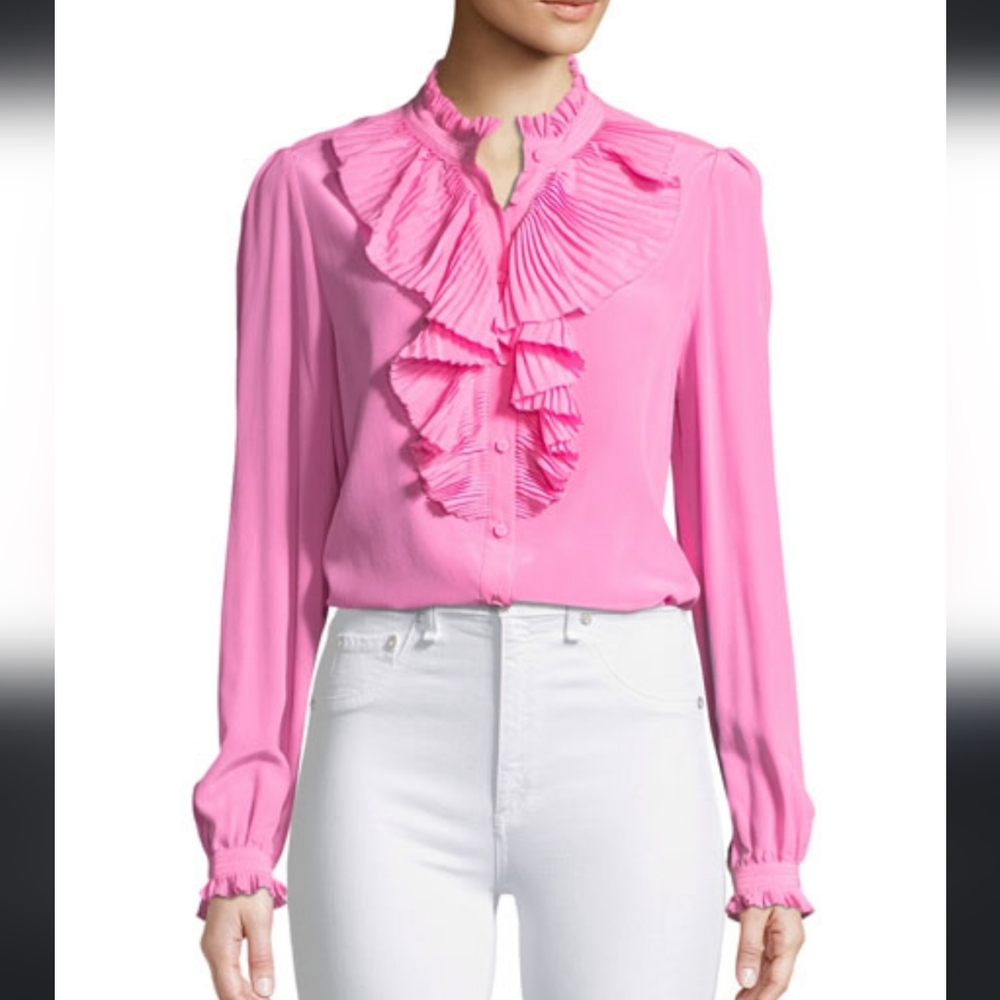 So chic boutique Button-Front Long-Sleeve Silk Blouse